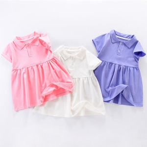 Girl Dress Summer Short Sleeve Pure Cotton Lapel Fashionable Princess Dress Children Baby Girl Ice Porcelain Cotton Polo Collar