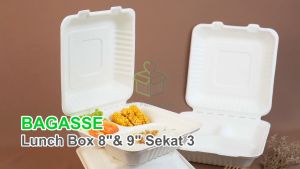 [25 PCS] Bagasse Lunch Box Sekat 3 Kotak Bekal Bento Wadah Makan Takeway Kemasan Ramah Lingkungan