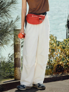 Arc-Shaped Double-Pleated Elastic Waist Wide Leg Trousers