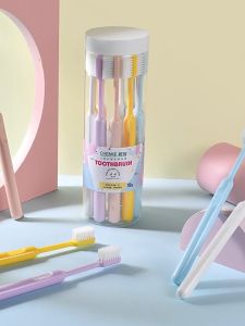 แปรงสีฟันแบบกระปุก - 10ชิ้น (1 เซ็ต) แปรงขนนุ่ม และสีพาสเทล