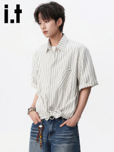 izzue | Summer Fashion Textured American Poplin Stripe Thin Mens Shirt