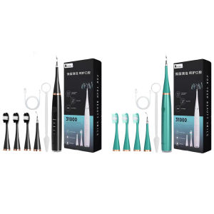 [Chinatera Malll] Ultrasonic Tartar Plaque Stain Cleaning Tool with 3 Brush Heads Dental Scaler Adjustable Modes IPX6 Waterproof for Men Women Kids and Pet Care