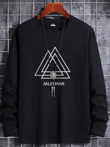 Banxi Blue Long Sleeves T-Shirt Mens Pure Cotton round Neck 2024 Spring & Fall New Arrival Mens Cotton Autumn Clothes Pure Cotton Autumn Clothes T-shirt Undershirt