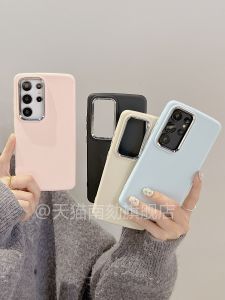 เคสโทรศัพท์รุ่นใหม่สีชมพูน่ารักสำหรับ Samsung S25 Ultra S24U รุ่นใหม่ ป้องกันการตกหล่น ดีไซน์คู่รัก เปลือกป้องกันแบบนิ่ม