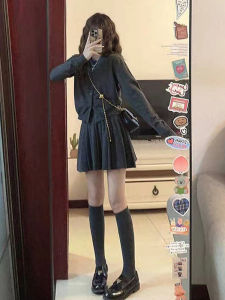 Korean Style Atmosphere Early Autumn Small People Wear Matching Knitting Cardigan Pleated Skirt Three-Piece Set Dress Skirt