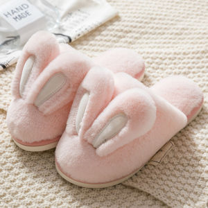 Cotton Slippers New Arrival Indoor Female Winter Home Couple Cute Rabbit Ears Non Slip Stuffed Heattech Plaid Confinement Male
