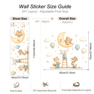 Forest Animal Wall Stickers Removable Watercolor Star Cloud Balloon Decorations for Childrens Rooms Baby Shower Gifts Decal
