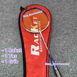 Raket Badminton Langsungan Paket Lengkap Raket + Tas + Grib + Kok + Net
