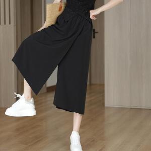 High Waist A-Line Skirt Pants Womens Summer Workwear Slimming Wrap around Knee Length Casual Wide Leg Pants Skirt