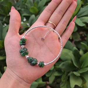 Lắc bạc ngũ điếu cỏ 4 lá tỳ hưu Cẩm Thạch Sơn Thủy dây xâu lõi bạc freesize không kén mệnh - Phong Thủy TUDO