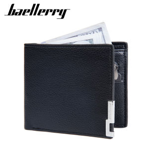 Baellerry Mens Slim Short Wallet PU Leather with Zipper Coin Pocket Minimalist Card Holder for Daily Use