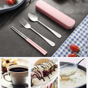 3 in 1 Portable Tableware Stainless Steel Spoon Fork And Chopsticks Set Outdoor Picnic Set With Box