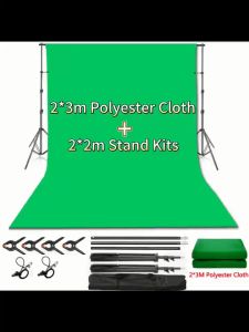 Photography Green Screen Background Stand Kit 2x3m 6 Clips Polyester Material ผ้าฉากถ่ายภาพ สตูดิโอถ่ายภาพ กระเป๋า 2x2m