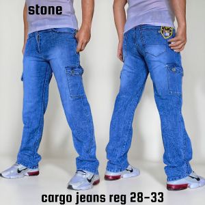 Celana Cargo Jeans Panjang Pria Stretch Denim Melar Tebal Size 28-33