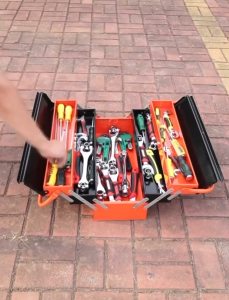 (COD+3 Days Delivery)Three Layer Heavy Duty Multi-Functional Storage Tin Toolbox Large Metal Maximum Portable Hardware Family Storage Box Set