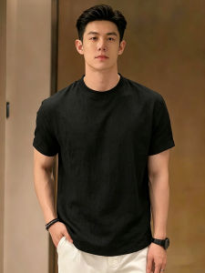 OUMULONG | Black Linen Summer Sophisticated Mature Gentle Rich Style Short Sleeve T Shirt