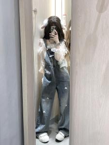 กางเกงยีนส์ทรงเดนิมทรงหลวมสไตล์อเมริกันสำหรับผู้หญิง ฤดูใบไม้ผลิ 2025 กางเกงขายาวทรงหลวมสไตล์วินเทจพร้อมโบว์ผูก