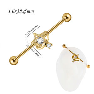 1PC CZ Star River Chain Industry Barbell Piercing Cartilage Lobe Earring 1.6mm Stainless Steel Rhinestone Zirconia Earring Stud