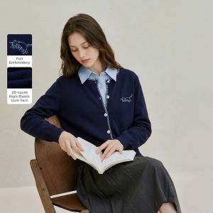 INMAN | Color-blocked Embroidered Loose Knit Cardigan New Arrival