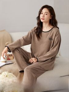 Miiow | Double-Sided Fleece Sleepwear Set For Women Casual Home Clothes Outerwear Thermal Winter Long Sleeve Round Neck Polyester Blend