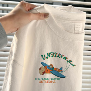 Trendy Cotton Cartoon Short Sleeve Mens T-shirt Summer American Retro White Loose Top Breathable round Neck Print Casual Wear