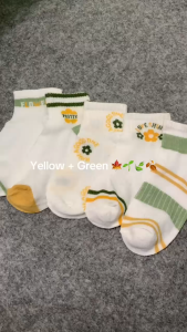 5 PASANG TERBARU Kaos Kaki Pendek Se Mata Kaki / Kaos Kaki Anak-Anak dan Wanita Semua Ukuran Hijau Putih Oren