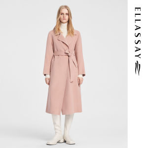 EllaSays Tang Yixin Autumn Winter Woolen Suit Style Womens Coat Long Sleeve Slim Fit Pure Color Commute Double Breasted Coat