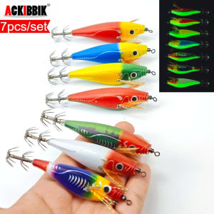 Ackibbik 7pcs/set 8.5cm Horizontal Squid Jig Lure Saltwater Shrimp Fishing Lures Cuttlefish Fishing Accessories Sea Fishing Lure