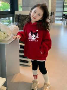 Girls Fleece-Lined Sweater 2025 New Arrival Fall and Winter Clow Children Red M New Year Girl New Year Clothes