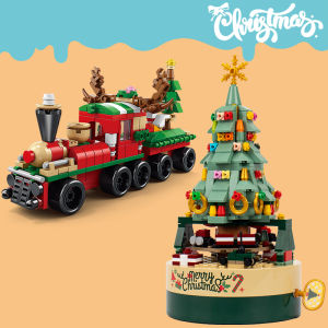 Christmas Tree Building Blocks Music Box Crystal Christmas Gift Rotate Music Educational Assembled Toys Girl Series