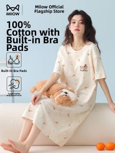 MiiOW | 100 Cotton Padded Sleep Dress for Summer Short Sleeves
