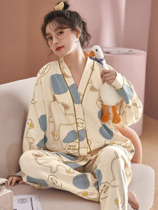 Sweet Cartoon Print Sleepwear Set Womens Thin Long Sleeve Two-Piece Suit Spring Autumn Fashionable Student Casual Loose Fit