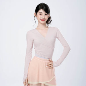 daydance | Long Sleeve Wrap Dance Tops for Women Girls Front Tie Ballet Dance Blouse Adults Dance Tops Modern Dance Shrug Top