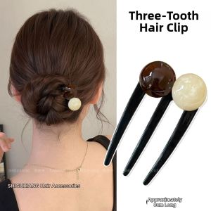 New Chinese Style Retro 3-Tooth Pearl Hairpin U-Shaped Hair Accessories