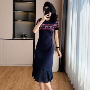 Summer New Loose Glitter Pleated A-Line T-Shirt Dress Womens Midi plus Size Fashion Casual Knee-Length One-Piece Dress