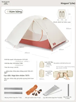 The Primitive | Lều Cắm Trại Cho 1-2 Người 2 Lớp Khung Nhôm Chống Mưa Gió Nhẹ Gọn Cho Trekking