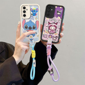 New Phone Case Samsung Galaxy A55 A35 A25 A15 A05s A05 LTE 5G 4G Ins Fun Cute Cartoon Briquette Kuromi Bear Stitch Anti-drop Leather Grain Casing with Lanyard 2025