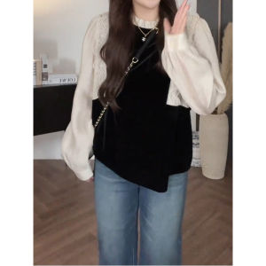 เสื้อเชิ้ตคอโปโลแขนยาวหลวมๆ สไตล์ฝรั่งเศส สำหรับผู้หญิง ฤดูใบไม้ผลิและฤดูใบไม้ร่วง เสื้อเชิ้ตผู้หญิงสไตล์เกาหลี ทรงหลวม ทรงสลิมฟิต