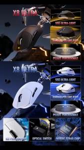 ATTACK SHARK | ATTACK SHARK X8ULTRA Wireless Gaming Mouse 42000 DPI PAW3950MAX Sensor 8000Hz Optical Nordic 52840 Tri-Mode 2.4G/BT/Wired 55g