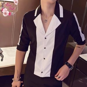 Áo sơ mi nam cổ vest phối màu đen trắng cực chất và sang chảnh N12