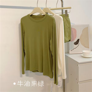 Áo Thun Dài Tay Cổ Tròn Thường Ngày Mùa Thu Màu Trơn Phong Cách Hàn Quốc Bằng Vải Cotton Thường Xuyên Mặc