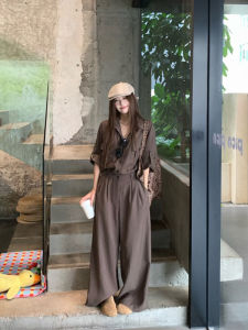 Slimming Effect Polo Neck Long Sleeve One Piece Pants High Waist Loose Fit Autumn Trendy Womens Jumpsuit Casual High Waist Long Pants