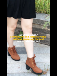 Falimottype)Size 35-42 Womens High Heel Martin Boots Low Barrel Thick Heel Short Boots Thick Sole Lace Up School Student Shoes