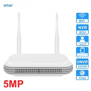 8CH Wifi NVR H.265 เครื่องบันทึกวิดีโอเครือข่ายสําหรับระบบไร้สาย 3MP/5MP รองรับการตรวจจับใบหน้า TF Card Solt Onvif ICsee APP