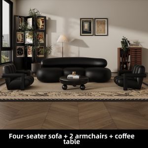 HUASHEMEIJI | Retro Black Curved Sofa For Small Spaces Luxury Design