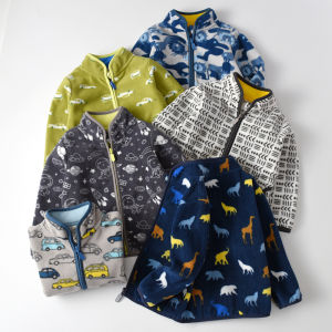 Spring Autumn Boys Fleece Lined Stand Collar Jacket Childrens Fleece Sweatshirt Autumn Winter Top Baby Jacket Open Cardigan