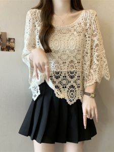 ขนาดใหญ่ถักโครเชต์เสื้อกันหนาวผู้หญิงฤดูร้อนสไตล์ใหม่หลวม Fit Hollow OUT อเนกประสงค์ Sun Protection TOP