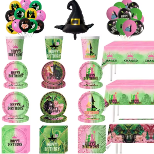 Cartoon Witch-Themed Birthday Party Supplies - Cups Balloons Plates Banners Baby Christening Decorations