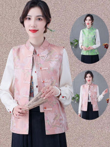 New Chinese Style Ladieswear Spring & Fall Thin Buckle Vest Middle-Aged and Elderly Womens Clothing Plus Size Retro Stand-up Collar Waistcoat Waistcoat Vest