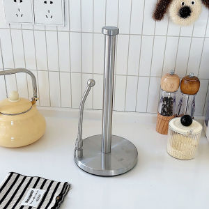 INS Stainless Steel Kitchen Roll Stand Countertop Tissue Holder Fork Waist Large Roll Paper Holder Plastic Wrap Storage Rack